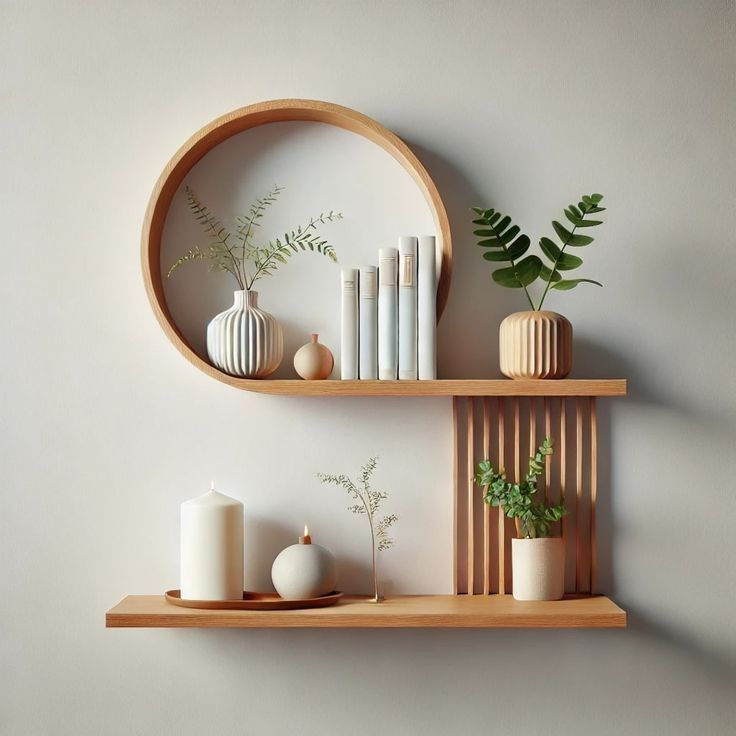 Modern Nordic Wooden Wall Shelf – Minimalist Circle Design for Home & Office Décor