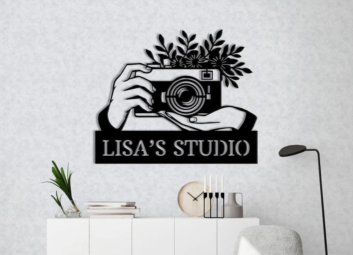 Personalized Photography Studio Metal Wall Art – Custom Name Camera Design Sign