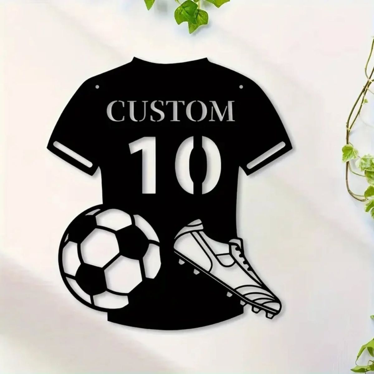 Custom Football Jersey Metal Wall Art with Soccer Ball & Boot Design – Personalized Sports Decor