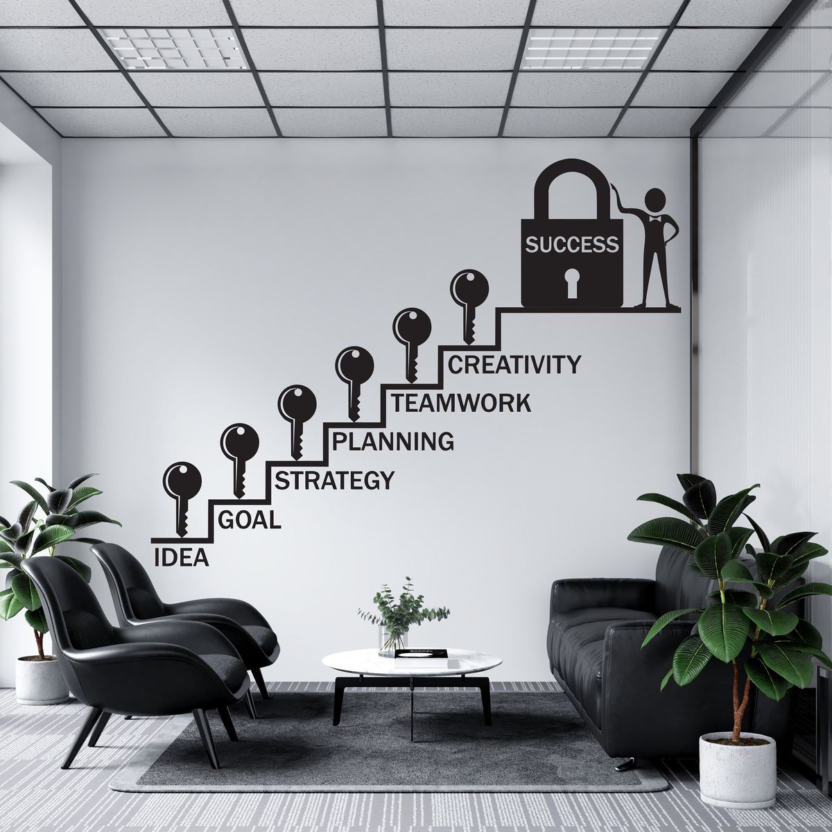 🚀 “Keys to Success” Motivational Wall Sticker