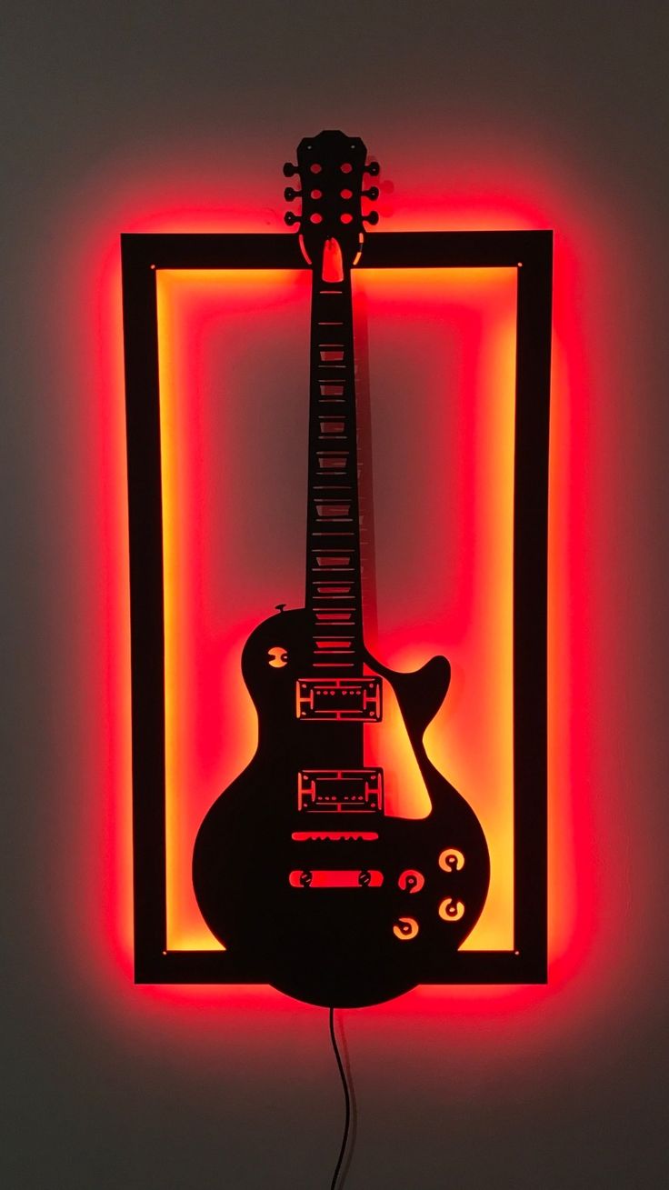 Electric Guitar LED Wall Art | 3D Metal Music Decor with Red Backlight