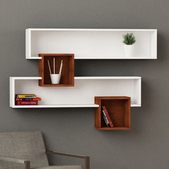 Modern Floating Wall Shelf with Dual-Tone Design – Stylish Storage and Display Rack