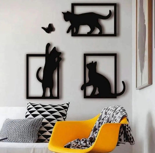 3-Piece Cat Silhouette Metal Wall Art Set – Modern Home Décor for Cat Lovers