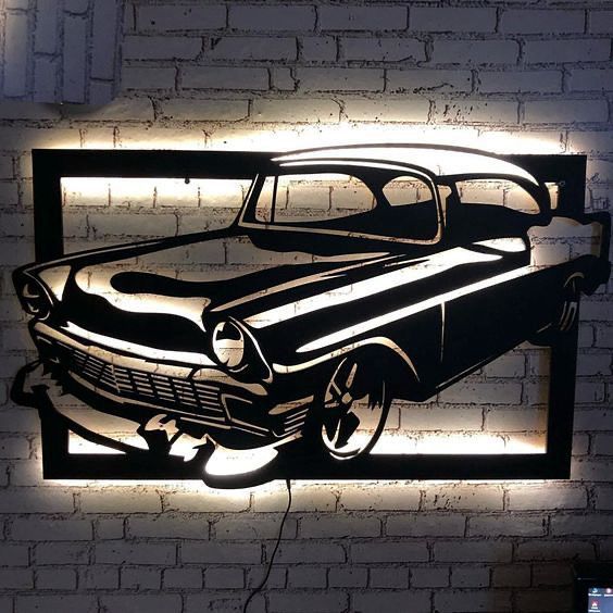 Vintage Car Metal Wall Art with LED Backlight