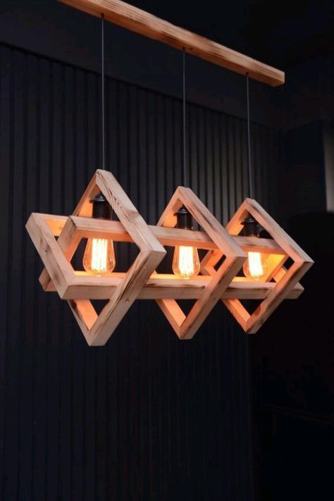 Geometric Wooden Pendant Light | Handcrafted Triple Hanging Lamp