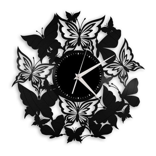 “Butterfly Elegance Metal Wall Clock – Artistic Black Designer Timepiece”