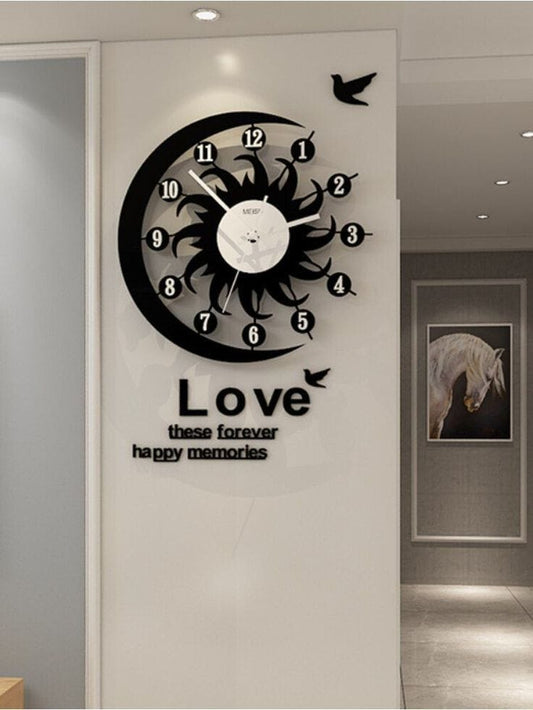 Modern Love Wall Clock – Crescent Moon &amp; Sun Design with Inspirational Quote