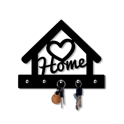 Home Sweet Home Metal Key Holder – Wall Mounted Key Organizer with Heart Design