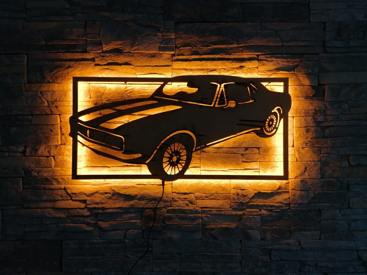 Vintage Muscle Car LED Wall Art | 3D Metal Car Silhouette with Warm Backlight