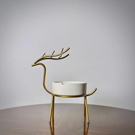 Golden Reindeer Ceramic Ashtray