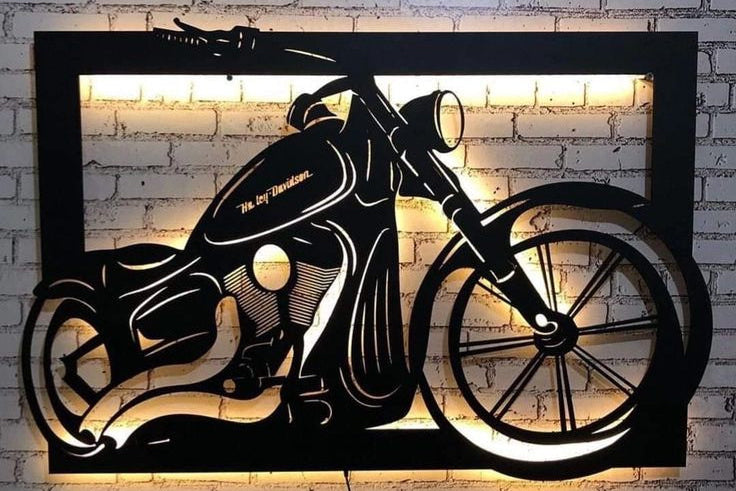 3D Metal Motorcycle Wall Art with LED Backlight