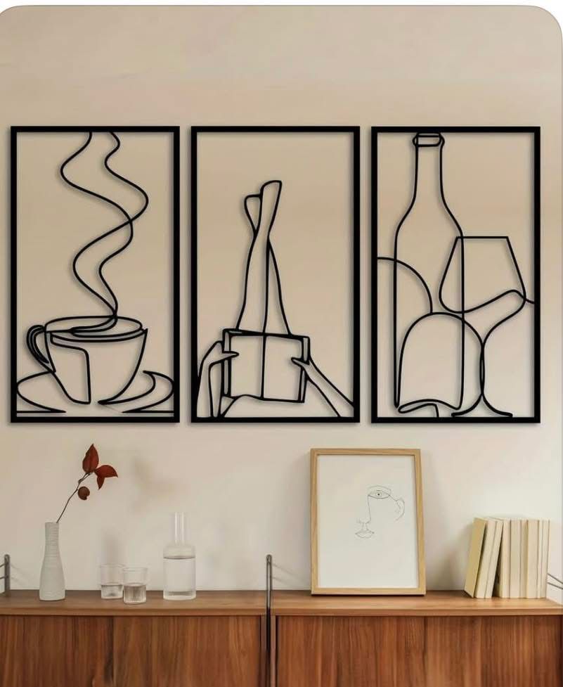 Modern Minimalist Metal Wall Art – 3-Piece Line Art Frame Set