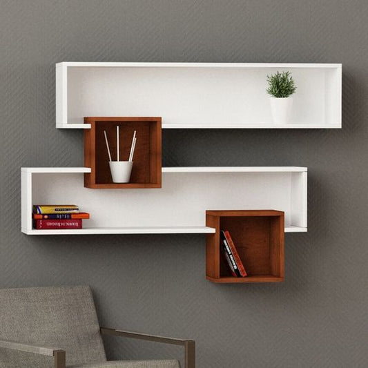 Modern Floating Wall Shelf with Dual-Tone Design – Stylish Storage and Display Rack
